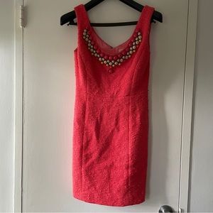 Milly Pink Cocktail Sheath Dress with Beaded Bib - Size 4